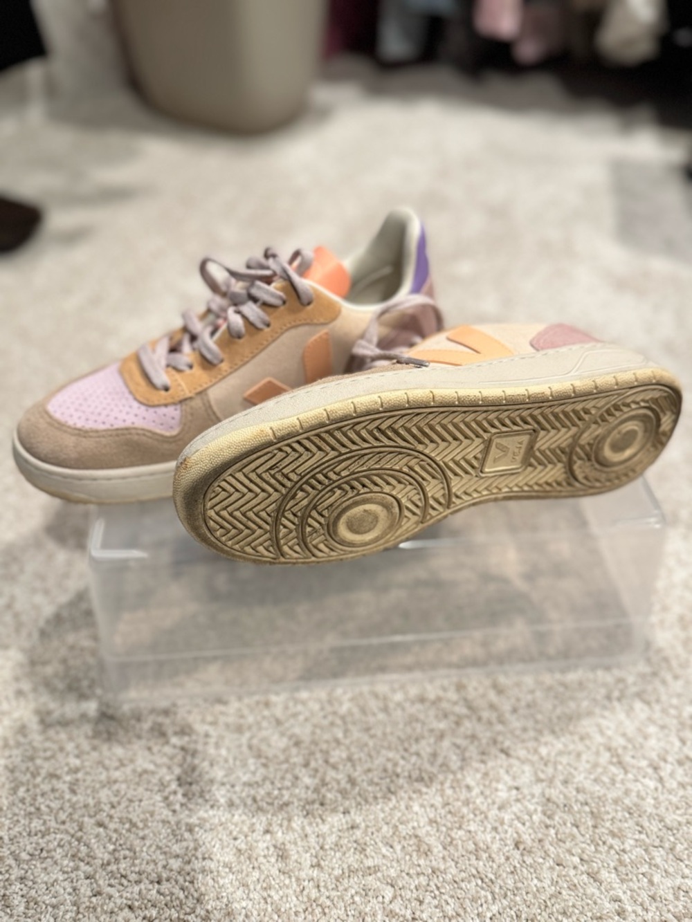VEJA Women's Suede & Leather Pink Peach Low-Top Sneakers - Picture 2 of 2